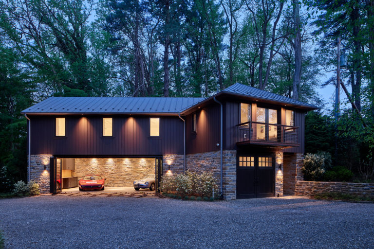 exterior of vintage car garage and guest suite