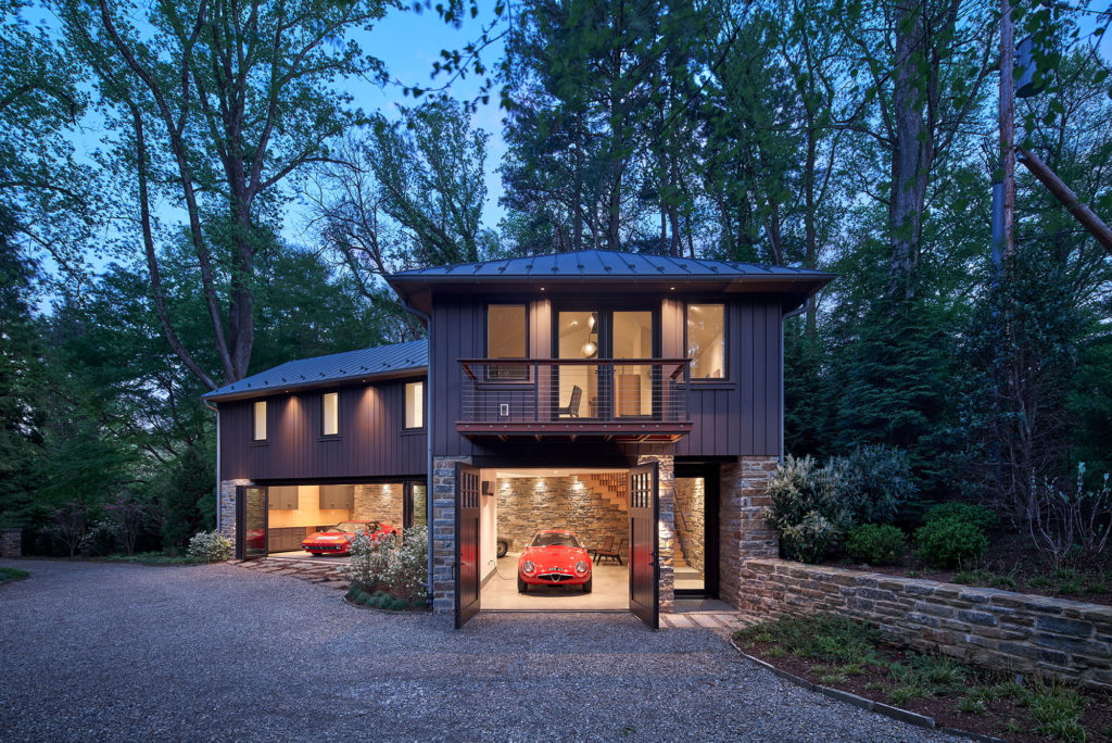 exterior of vintage car garage and guest suite