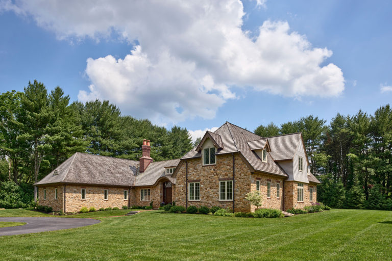 front exterior of English cottage style home