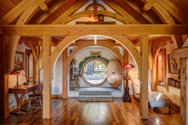 hobbit house interior view of framing and front door