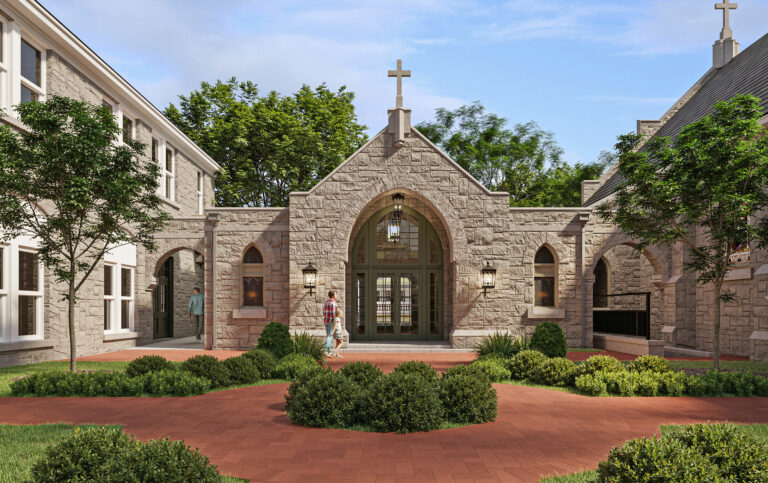 church courtyard design improvement rendering