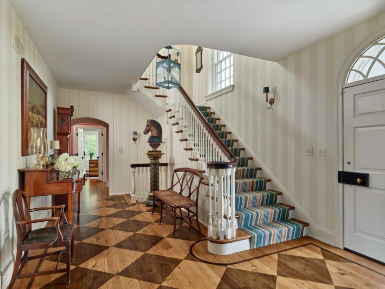 Chester County farmhouse front entry and stair hall