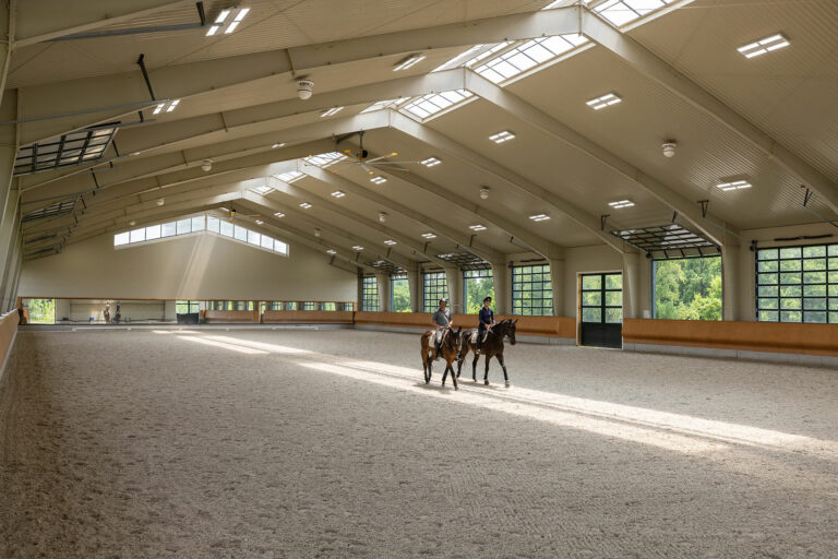 Ridge skylight in indoor horse training arena