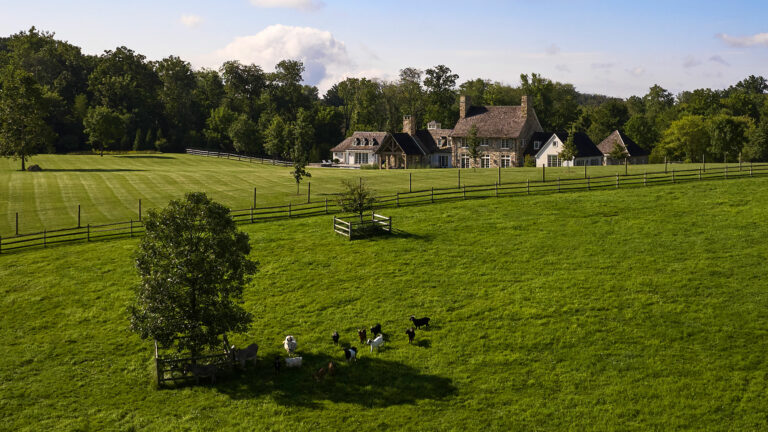 Rear elevation of Chestnut Fields, a Chester County farmhouse.