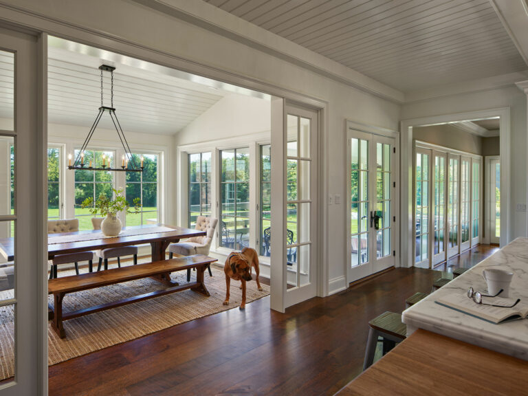 Bright and airy breakfast room next to kitchen at Evergreen Farm