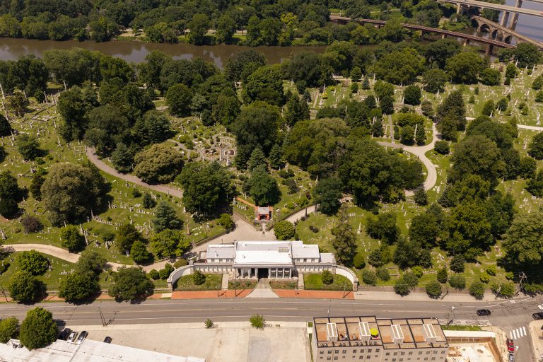 aerial view of Laurel Hill Gatehouse Exterior Rehabilitation