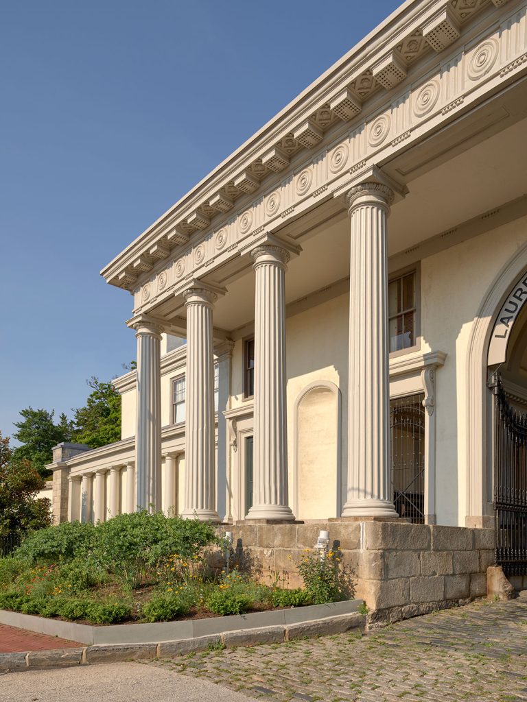 Large columns and colonnade Laurel Hill Gatehouse Exterior Rehabilitation