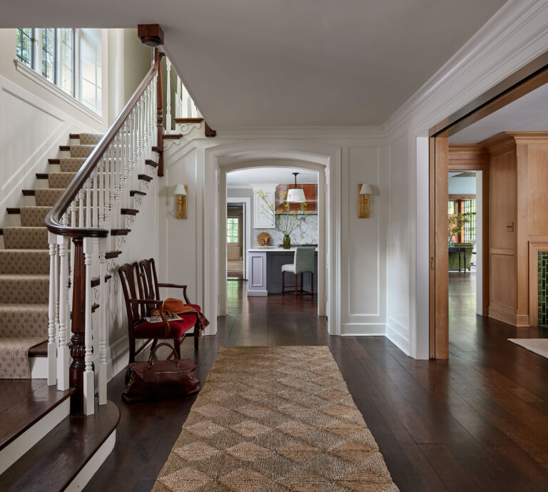Entry hall with view to kitchen in Main Line Manor in Gladwyne