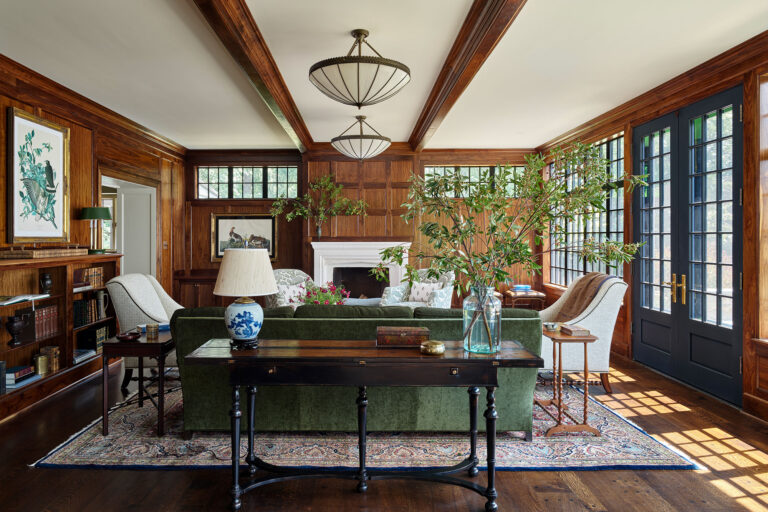 Family room addition with custom millwork and fireplace in Main Line Manor in Gladwyne