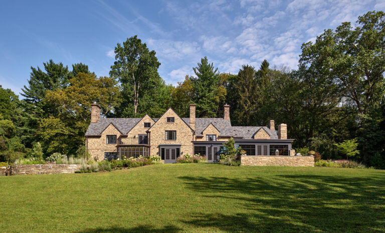 Rear elevation of Main Line Manor in Gladwyne