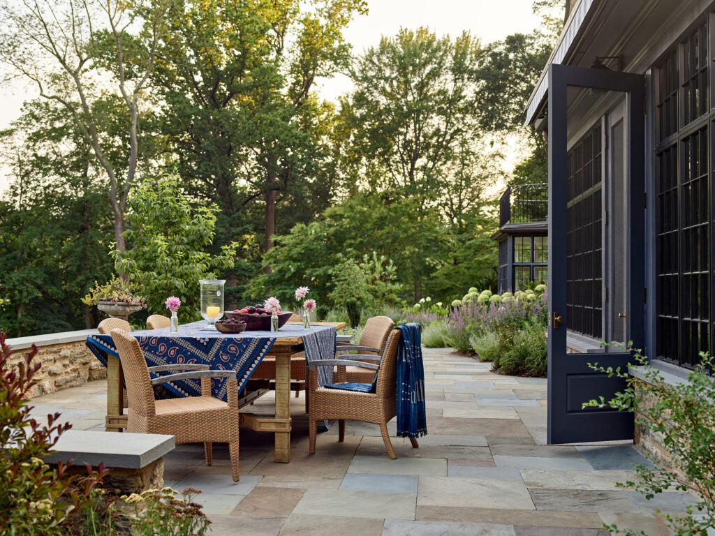 New terrace and family room addition at Main Line Manor in Gladwyne